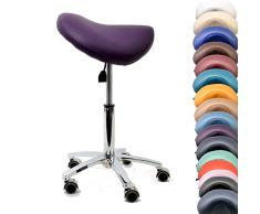 Promafit Sattelhocker/Sattelstuhl mit Gummirollen für alle Böden und Metallfuß - ergonomisch - stufenlos höhenverstellbar - viele Farben - 360° drehbar (Lila, Ohne Fußring)