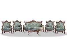 Casa Padrino Barock Sofa Set 3er Sofa 4 Sessel und Tisch mit Glasplatte - Antik Sofa Set