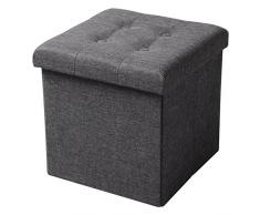 WOLTU® Sitzhocker mit Stauraum Sitzwürfel Sitzbank faltbar Truhen Aufbewahrungsbox, Deckel abnehmbar, Gepolsterte Sitzfläche aus Leinen, 37,5x37,5x38CM(LxBxH), Dunkelgrau, SH06dgr-1