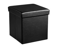 SONGMICS Faltbarer Sitzhocker Aufbewahrungsbox belastbar bis 300 kg, Lederimitat, schwarz, 38 x 38 x 38, LSF101