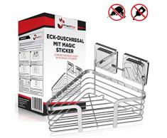 Duschregal Duschablage ohne Bohren aus Edelstahl | Rostfrei Rutschfest | Multifunktions Badregal Shower Caddy Duschkorb mit Magic Sticker | Dusch Regal Baderegal Duschaufbewahrung (Eckregal)
