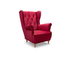 MOEBLO Sessel Stoffe Ohrensessel Samt Armlehnensessel Fernsehsessel Polstersessel Federkern - VIVALDO (Rot)