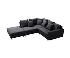 Küchen-Preisbombe Modernes Sofa Couch Ecksofa Eckcouch in Gewebestoff schwarz mit Hocker Minsk L