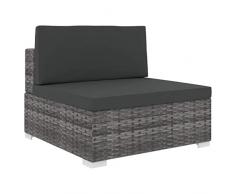 vidaXL Mittelsofa mit Auflagen 1 STK. Gartenmöbel Sofa Gartensofa Rattansofa Rattanmöbel Lounge Poly Rattan Grau Stahlrahmen 70x70x52,5cm