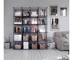 LEMAIJIAJU Kleiderschrank Standschrank aus Drahtgitter 20 Fächer Schrank Regalsystem mit Holzhammer 184 * 37 * 147cm Black