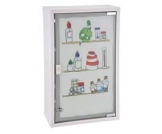 Spetebo Metall Medizinschrank in weiß mit Milchglas und Buntem Aufdruck - Arzneischrank abschließbar in schöner Optik