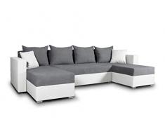 Wohnlandschaft mit Schlaffunktion Beno - U-Form Couch, Ecksofa mit Bettkasten, Couchgranitur mit Bettfunktion, Polsterecke, Big Sofa, Polstergarnitur (Weiß + Dunkelgrau (Cayenne 1111 + Enjoy 23))
