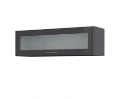 LIVATHA Küchen-Klapphängeschrank MÜNCHEN - Mit Glasklappe - 1-türig - Breite 100 cm - Hochglanz Grau
