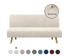 FZ FUTURE Stretch Sofa Slipcovers Möbel-Schutz-Armless Futon Abdeckung Stretch Schlafsofa Slipcover Reiche Strukturierter Hohe Spandex Kleines Checks Jacquard-Gewebe,Natural