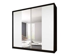 Idzczak Meble Schwebetürenschrank Claudia 13 233 mit Spiegel Kleiderschrank mit Kleiderstange und Einlegeboden Schlafzimmer- Wohnzimmerschrank Schiebetüren Modern Design (Schwarz/Weiß + Spiegel)