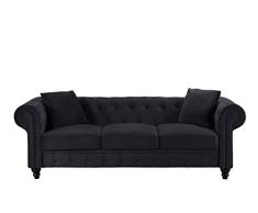 BHDesign Mila Sofa, Chesterfield, 3-Sitzer, Velours, Schwarz
