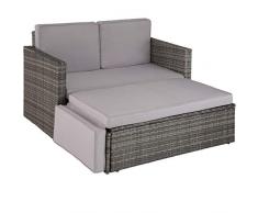 TecTake 800693 Poly Rattan Lounge Set, 2 Sitzer Sofa mit Hocker, Ottomane, inkl. Dicke Auflagen – Diverse Farben (Grau | Nr. 403125)