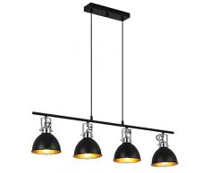 H.W.S Vintage Pendelleuchte Schwarz Retro Hängeleuchte Industrial Leuchtmittel E27 Pendellampe Höhenverstellbar Hängelampe Wohnzimmer Kronleuchter Lüster für Esszimmer Restaurant Café (4 flamming)