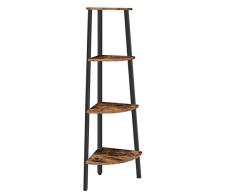 HOOBRO Eckregal, Standregal, 4-Ebenen Bücherregal, Lagerregal im Industriestil, stabiles Metallrahmen, einfache Montage, fürs Wohnzimmer, Büro, Balkon, Vintage/Dunkelbraun EBF41CJ01