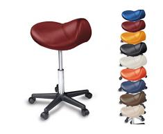 Sattelhocker / Sattelstuhl mit PU Rollen für alle Böden - ergonomisch - stufenlos höhenverstellbar - viele Farben - 360° drehbar - Arbeitshocker - Praxishocker - Kein Werkzeug notwendig Burgund