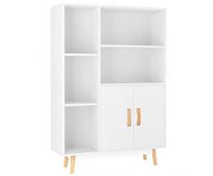 Homfa Kommode Sideboard Schrank Schubladenkommode Highboard Anrichte mit 2 Türen 5 Fächern weiß 80 x 23.5 x119cm