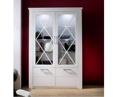 trendteam smart living Wohnzimmer Vitrine Schrank Wohnzimmerschrank Georgia, 139 x 205 x 38 cm in Pinie Weiß Struktur Dekor im Landhausstil