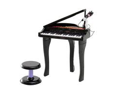 HOMCOM Kinder Klavier Mini-Klavier Piano Keyboard Musikinstrument MP3 USB inkl. Hocker 37/32 Tasten schwarz