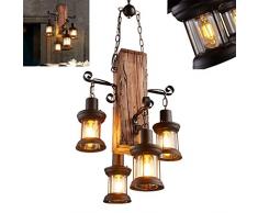 Retro Pendelleuchte Industrielle Loft Bar Hängeleuchte Kreativ Persönlichkeit Wohnzimmer aus Holz und Metall Pendellampe Höhenverstellbar E27 Industrial Hängelampe für Esszimmer Wohnzimmer Küche Café
