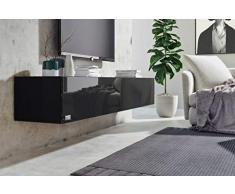 Wuun® 160cm/Schwarz-Hochglanz (Korpus Schwarz-Matt)/8 Größen/5 Farben/TV Lowboard TV Board hängend Hängeschrank Wohnwand/Somero