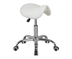 FineBuy Nook - Sattel-Hocker in Weiß | Arbeitshocker mit Kunstleder-Bezug | Sitzhocker höhenverstellbar | Design Drehhocker mit Rollen | Kosmetikhocker & Praxishocker mit Sattelsitz | Friseurhocker