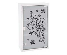 Spetebo Metall Medizinschrank in weiß mit Milchglas und Aufdruck - abschließbarer Arzneischrank in schöner Optik