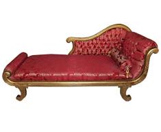 Casa Padrino Barock Chaiselongue Modell Bordeaux Musterstoff/Gold Recamiere Liege Wohnzimmer Möbel