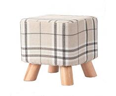 WENYAO Kleiner Hocker-Mode Kreativer Stoffhocker Massivholzhocker Sofahocker Leinenwechsel Schuhbank (Farbe: Gitter, Größe: 29 * 29cm)