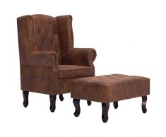 Festnight- Chesterfield-Sessel und Fußhocker Relaxsessel Liegesessel Fernsehsessel TV Wohnzimmersessel Hocker Braun Schaumstoffpolsterung Wildleder-Optik 76 x 47 x 40 cm