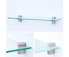 Glasregal 900x200x8mm | Klarglas + Halterung H - Chrom glanz optik