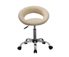 Drehstuhl Hocker Mit Rollen Creme DH0423 - Duhome - Hocker Mit Lehne Höhenverstellbar Drehhocker Stuhl Rollhocker Sitzhocker