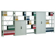 Regal-/Sideboard-Kombination, Schrankhöhe 1200 mm, lichtgrau RAL 7035, inkl. 3 RegalFachböden, BxTxH