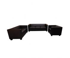 Mendler 3-2-1 Sofagarnitur Couchgarnitur Loungesofa Lille ~ Leder, schwarz