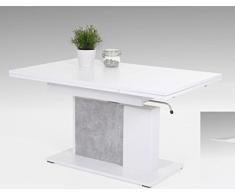 Hela Tische GmbH Couchtisch Funktionstisch Tisch Linus Höhenverstellbar Ausziehbar Betongrau/Weiß