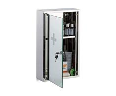 Relaxdays, Silber Medizinschrank aus Edelstahl, abschließbare Spiegeltür, 2 Fächer, Arzneischrank, HBT: 50 x 30 x 11 cm
