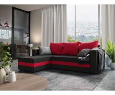 Nowak MebLiebe Ecksofa Savio Couch Ecksofa mit Schlaffunktion 235x152x85 cm Bett 3-Sitzer Sofa (Schwarz-Rot)