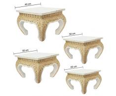 Beistelltisch Blumenhocker Opiumtisch Nachtisch Opiumhocker 40 cm Eckig Akazien Holz Weiß Gold Antik