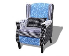 mewmewcat Patchwork Armsessel Polstersessel Sessel Relaxsessel Loungesessel Blumen 68 x 73 x 101 cm Blau &Weiß