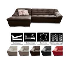 Cavadore Leder-Sofa Lucas / L-Sofa mit Schlaffunktion in Echtleder mit Steppung / Longchair links / Inkl. Bettfunktion und Bettkasten / Größe: 287 x 81 x 165 (BxHxT) / Leder braun
