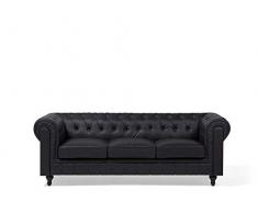 Beliani Großes 3er Sofa Chesterfield-Stil schwarz Kunstleder Polstersofa Chesterfield