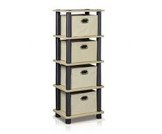 Furinno Regalsystem mit 4 Einschüben, holz, Eiche/Schwarz/Hellbraun, 19.56 x 28.7 x 73.15 cm