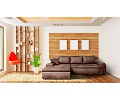 lifestyle4living Ecksofa mit Schlaffunktion und Bettkasten in Braun | Gemütliches Mikrofaser L-Sofa im Vintage-Look mit Stauraum inkl. 4 Rückenkissen