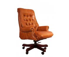Vintage-Line Bürosessel Belford Leder Columbia Brown Chesterfield-Knopfmuster Büro Stuhl Sessel