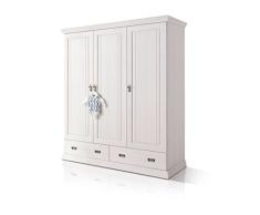 Odette Massivholzschrank/Kleiderschrank 3trg, Material Massivholz, Kiefer Weiss gewachst