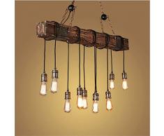 Pendelleuchte Vintage Pendellampe Höhenverstellbar Holz Retro Industrial Hängeleuchte Kronleuchter E27 Lampe für Esstisch Küche Wohnzimmer Bar Cafe (10 Sockel)