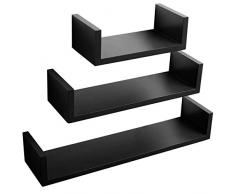 WOLTU RG9239sz Wandregal in U Form CD DVD Regal Bücherregal Regalsysteme, 3er Set Retro Hängeregal, Schwarz