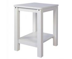 Homestyle4u 1827, Nachttisch Weiß, Beistelltisch Holz Kiefer mit 2 Ablagen