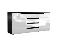 Vladon Sideboard Kommode Sylt, Korpus in Schwarz matt/Front in Weiß Hochglanz mit Absetzungen in Schwarz Hochglanz