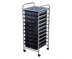 COSTWAY Rollwagen mit Schubladen Rollcontainer Badrollwagen Badtrolley Badregal Beistellwagen mit 10 stapelbaren Schubladen Metallgestell (Schwarz)