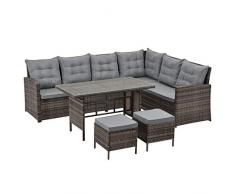 SVITA Monroe Polyrattan Ecksofa Rattan-Lounge Esstisch Gartenmöbel-Set Sofa Garnitur Couch-Eck (Braun)